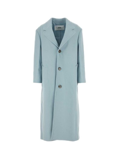 AMI Paris Ami Women Powder Blue Wool Blend Coat
