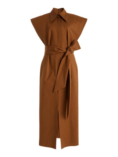 CAROLINA HERRERA Stretch-Cotton Midi Shirt Dress brown