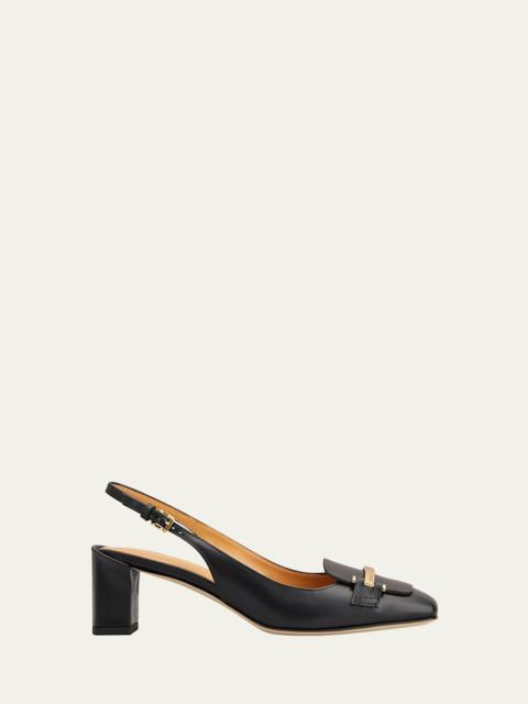 Tod's Cuoio Leather Bar Slingback Pumps