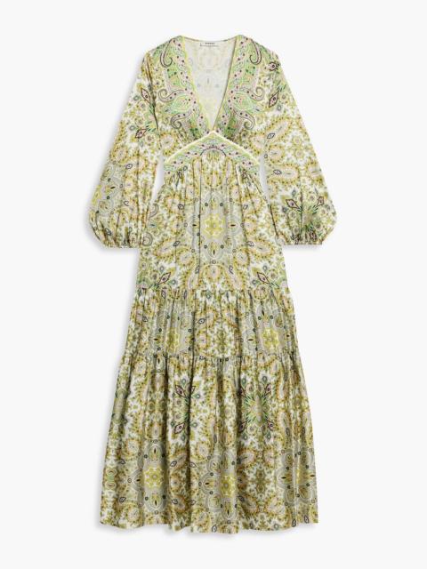 Sandro Tiered paisley-print satin-twill maxi dress