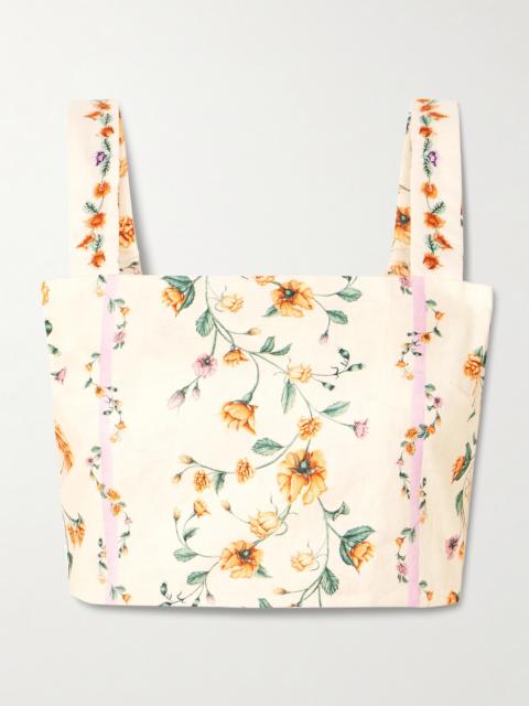 Agua by Agua Bendita Luciana Chinesis Cropped Floral-print Linen Top