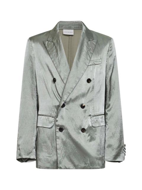 Dries Van Noten Dries Van Noten Men Mint Green Viscose And Cotton Double-Breasted Blazer