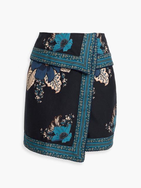 FARM RIO Wrap-effect floral-print cotton-twill mini skirt