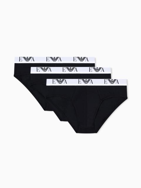 EMPORIO ARMANI THREE-PACK OF STRETCH JERSEY BRIEFS WITH EA LOGOBAND