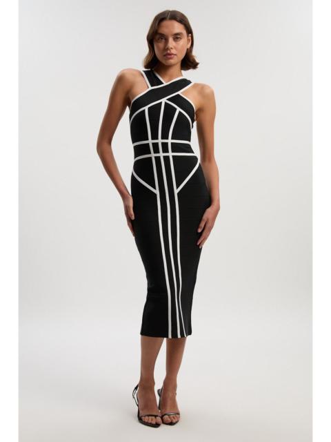 KAREN MILLEN Bandage Knit Contrast Cross Front Dress