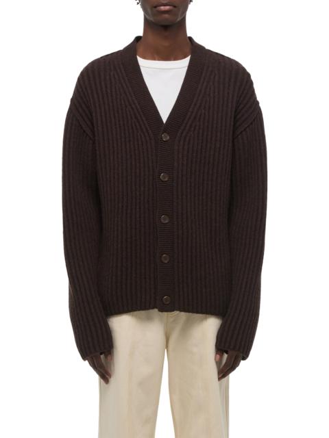 Helmut Lang Helmut Lang Zephir Oversize Ribbed Wool Blend Cardigan in Dark Brown at Nordstrom