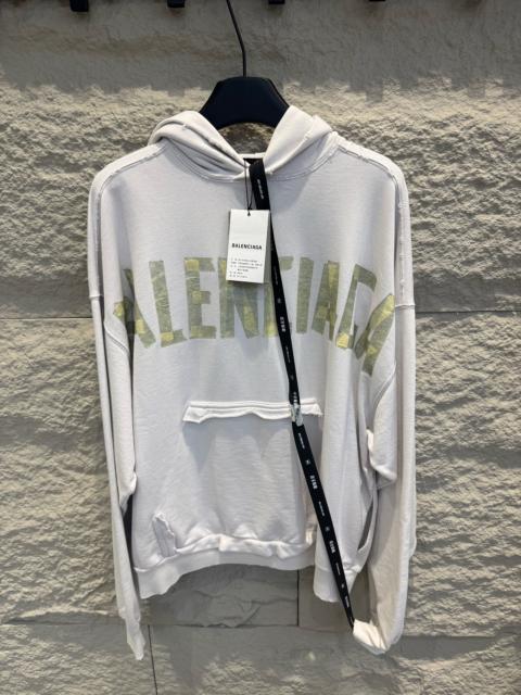 BALENCIAGA Balenciaga 23SS White Distressed Ripped Pocket Tape Logo Hoodie