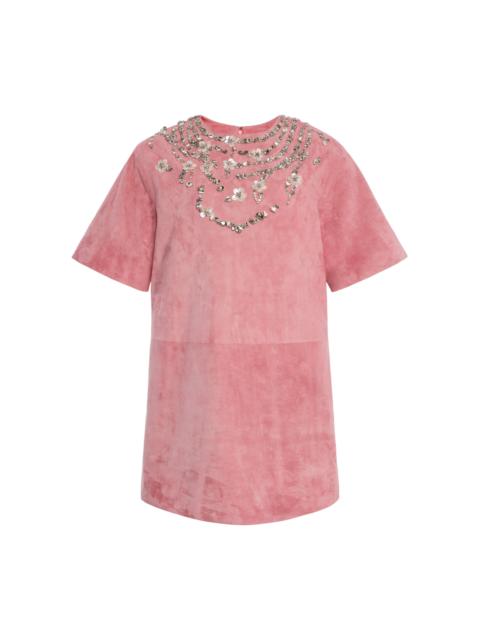 Oscar de la Renta Embellished Suede Mini Dress pink