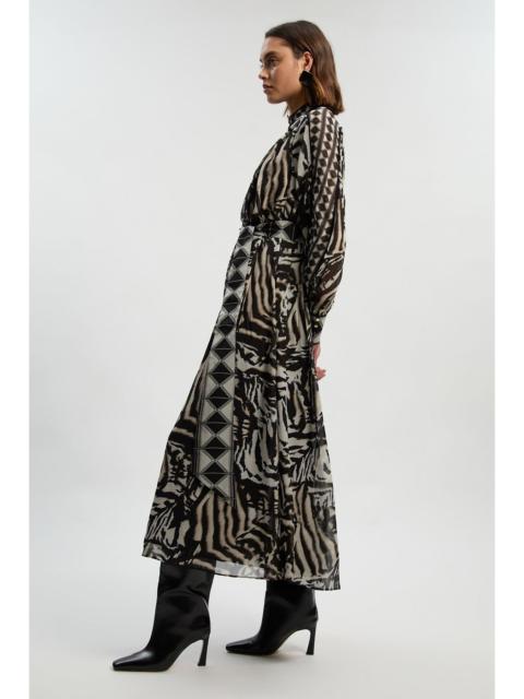 KAREN MILLEN Animal Print Viscose Georgette Woven Belted Maxi Dress