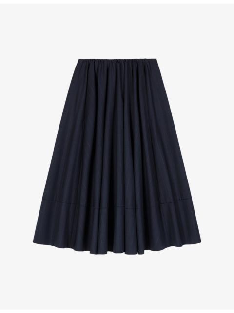 maje Pleated Elasticated-Waist Wool-Blend Midi Skirt