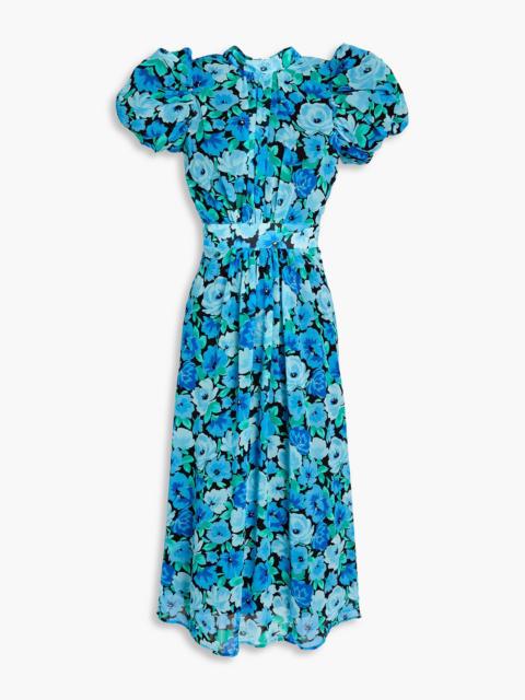 ROTATE Shirred floral-print chiffon midi dress