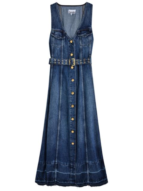 Ganni Belted Denim Midi Dress