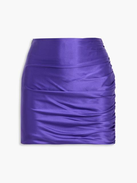 THE SEI Ruched silk-satin mini skirt