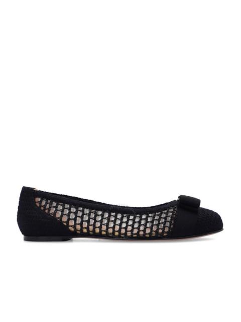 FERRAGAMO Salvatore Ferragamo Black Woven Raffia Varina Ballet Flats