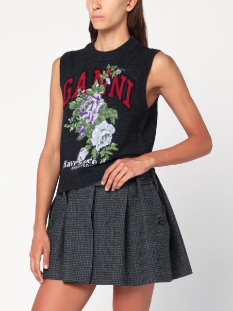 GANNI Dark grey Rose wool-blend vest
