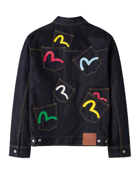 EVISU Seagull Print and Multi-Pocket Relax Fit Denim Jacket