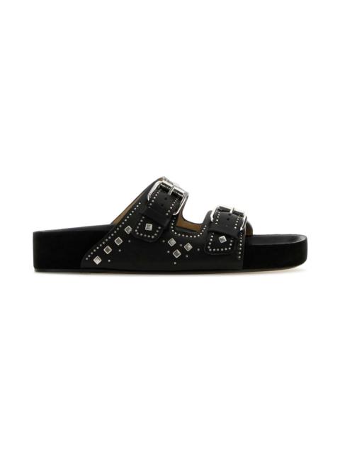 Isabel Marant Black Leather Lennyo Slippers