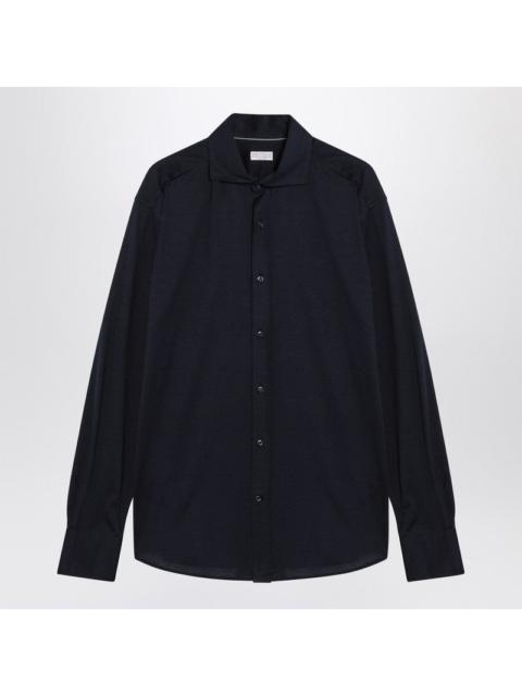 Brunello Cucinelli Brunello Cucinelli Navy Blue Silk And Cotton Shirt Men