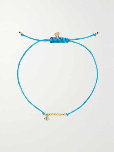 SYDNEY EVAN Evil Eye 14-karat Gold, Cord And Enamel Bracelet