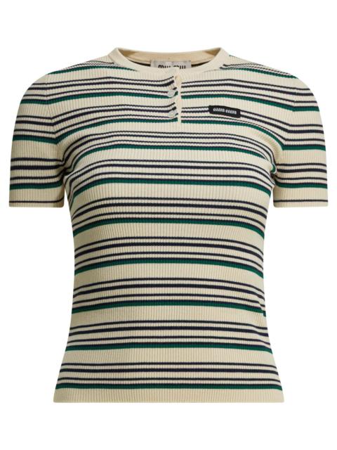 Miu Miu Miu Miu Striped Serafino T-shirt With Logo