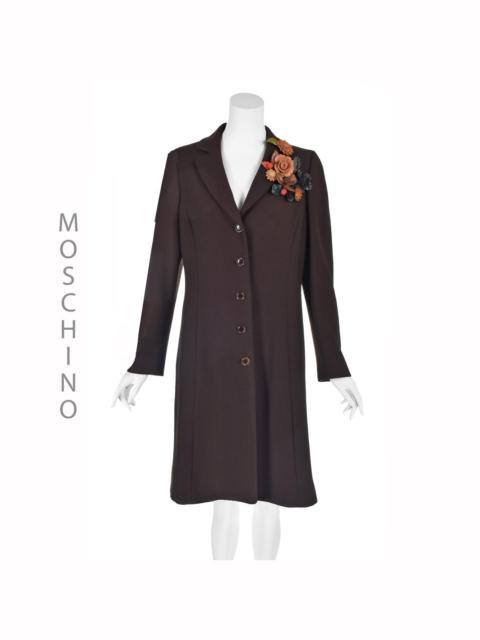 Moschino Vintage Brown Wool Overcoat w/Leather Flowers