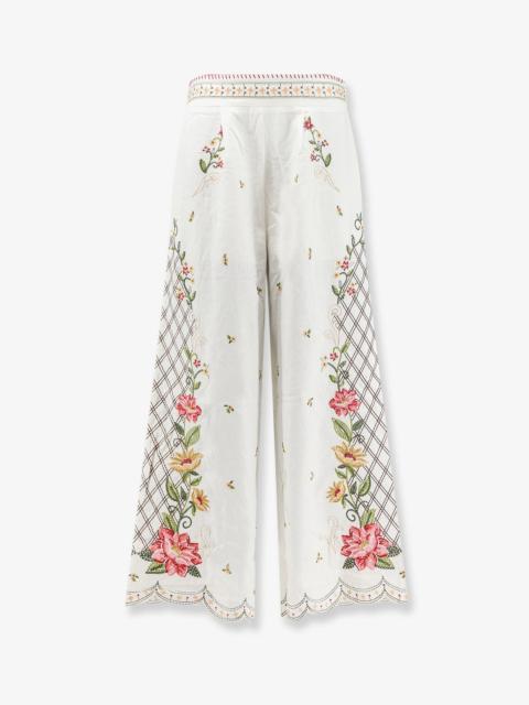 FARM RIO Farm Rio Linen Viscose Embroidered Trousers White