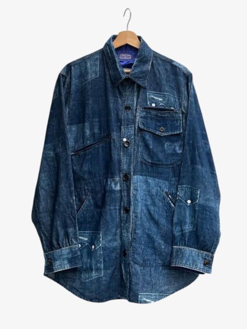 Blue Blue Japan Archive Vintage Blue Blue Japan Patchwork Pockets Printed Long Sleeve Japanese Boro Shirt
