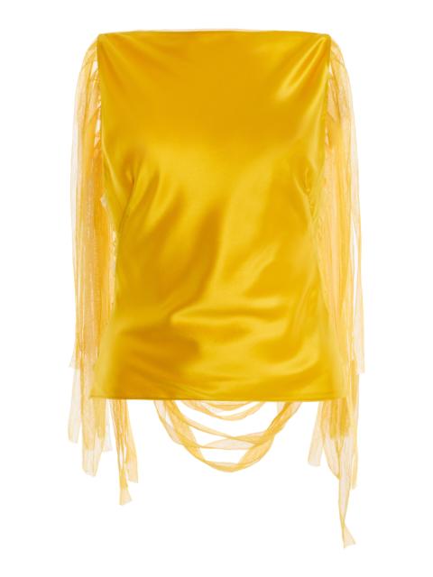 CHRISTOPHER ESBER Exclusive Lattice lace-Trimmed Hammered-Silk Top orange