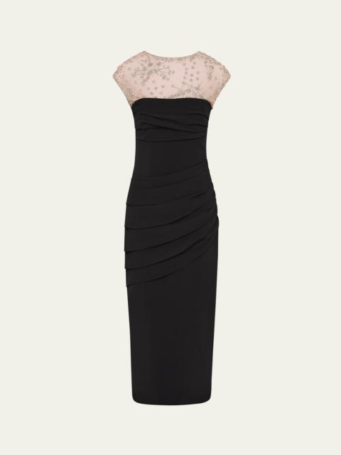 Dottie Floral Crystal Sheer Draped Dress