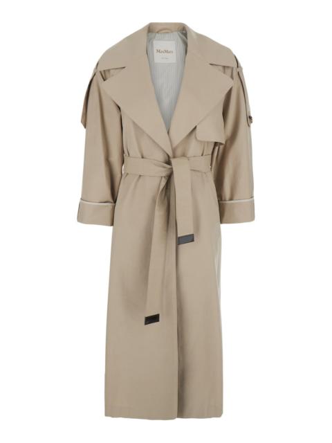 Max Mara Max Mara Women Beige Double-Breasted Trench Coat With Front Belt Closure And Notched Collar In Cotto