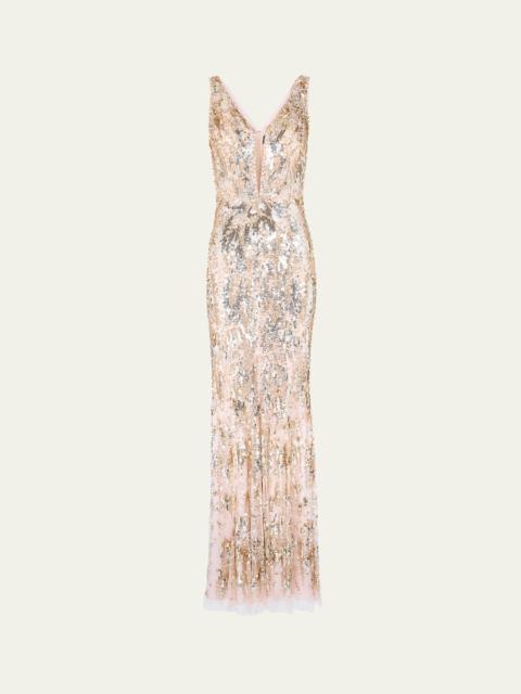 JENNY PACKHAM Marion Embellished Plunging Column Gown