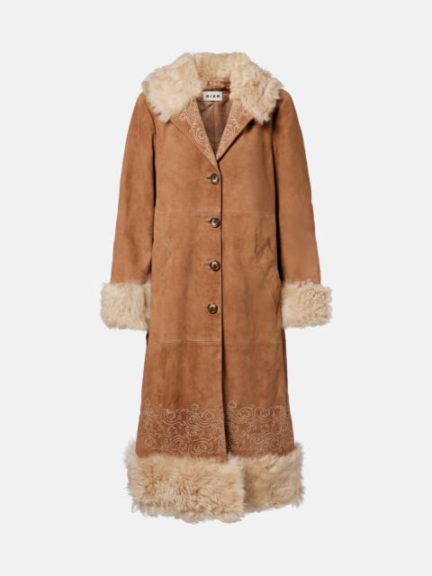 RIXO Cienna embroidered suede coat