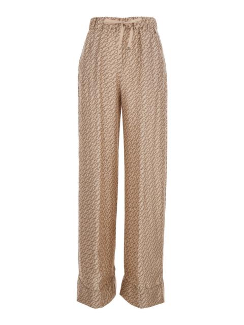 Herno Herno Women Beige Silk Pants With Elastic Drawstring Waist And All-Over Print Woman