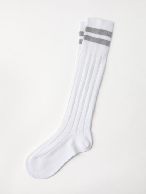 Brunello Cucinelli Cotton rib knit socks with stripes