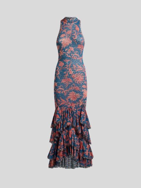 Etro STRETCH TULLE LONG DRESS WITH FLORAL MOTIF