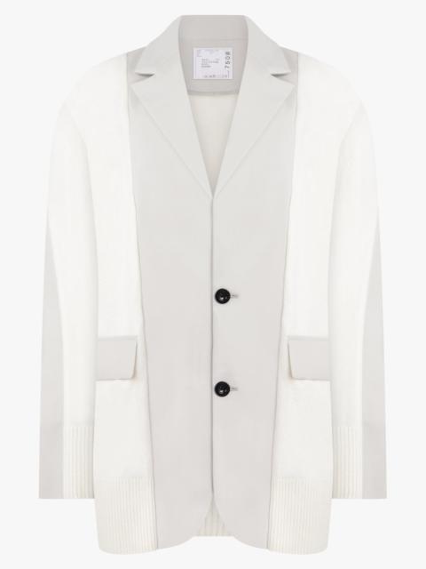 sacai CARDIGAN X SUTING JACKET WITH BALLOON SLEEVES | ECRU/OFF WHITE