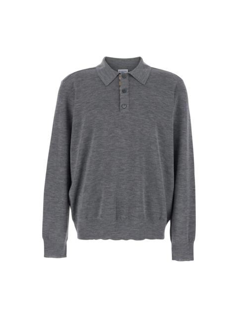 Burberry Grey Polo Shirt With Classic Collar And Check Motif On The Collar In Wool Man