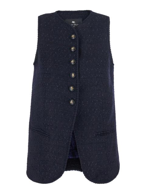 Etro Etro Women Blue Sleeveless Round Neck Jacket With A-Line Design In Blend Wool Women
