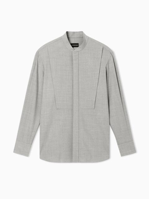 EMPORIO ARMANI GURU-COLLAR SHIRT IN SOFT-FINISH VIRGIN-WOOL CANVAS
