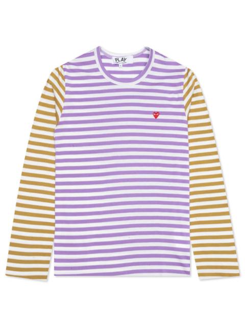 Comme des Garçons PLAY WOMEN'S BI-COLOR STRIPE T-SHIRT - PURPLE/OLIVE