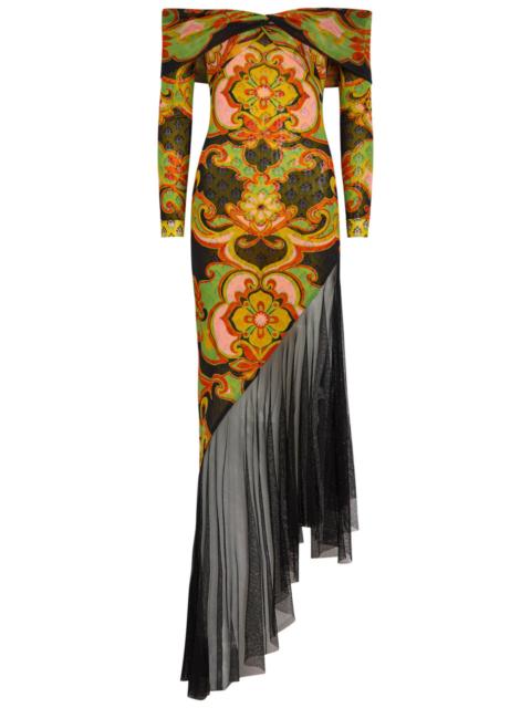 Etro Etro Floral Print Tulle Asymmetric Mesh Maxi Dress