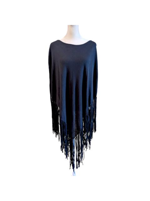 Other Designers Minnie Rose Hankie Chambray Navy Blue Fringe Poncho O/S