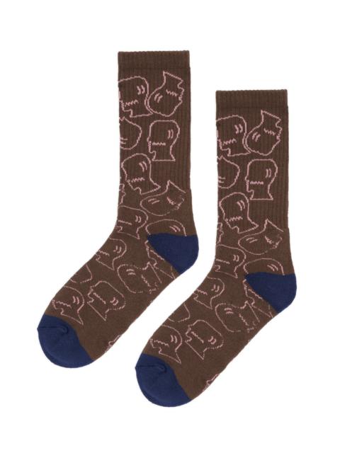 BRAIN DEAD Logohead Crew Socks - Brown