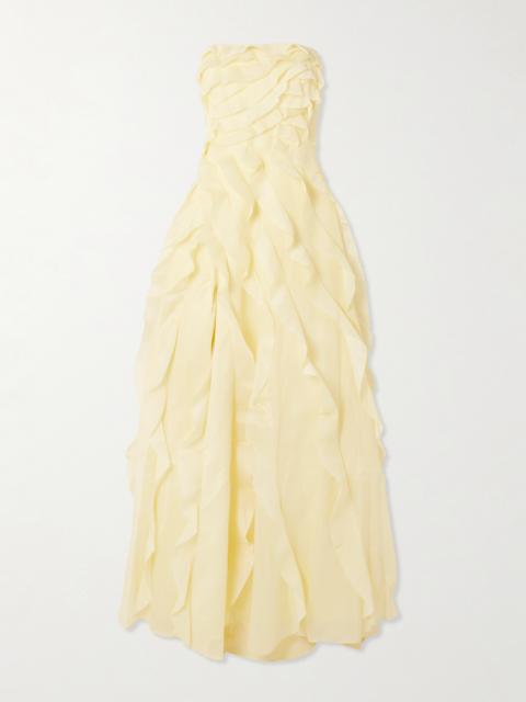 Aje. Allairie Strapless Ruffled Shirred Faille Gown