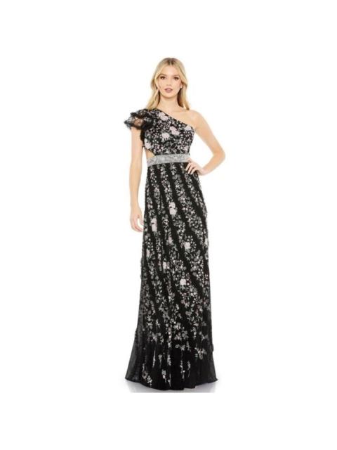 Other Designers NWT Mac Duggal 70160 EmbroideredRuffled One Shoulder Lace Up Gown‎ Size 14