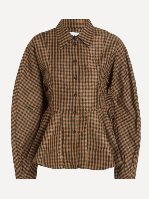 GANNI Crinkled Check Peplum Shirt