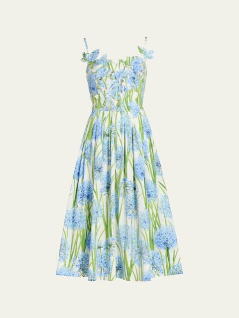 Oscar de la Renta Alliums Poplin Cutout Sleeveless Midi Dress