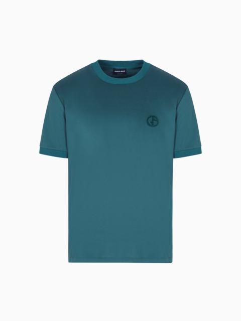 GIORGIO ARMANI COTTON-INTERLOCK T-SHIRT WITH GA LOGO EMBROIDERY