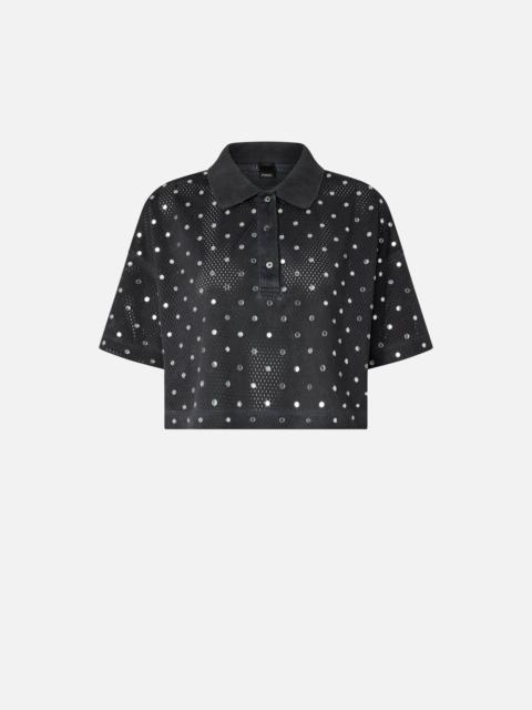 PINKO CROPPED MESH POLO SHIRT WITH MIRROR DETAIL