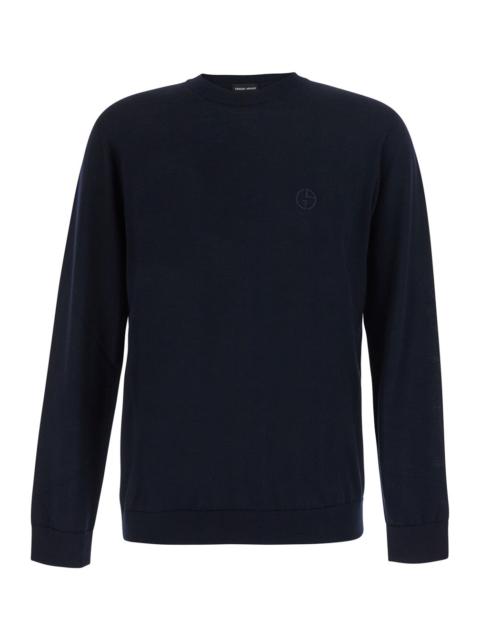 GIORGIO ARMANI Giorgio Armani Men Blue Crewneck Sweater With Logo Embroidery On The Front In Wool For Men